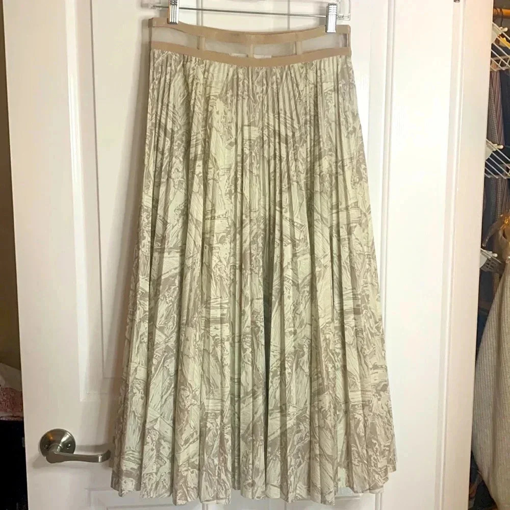 EUC CHRISTIAN DIOR womens pleated mid length skirt in bone and light lavender 8